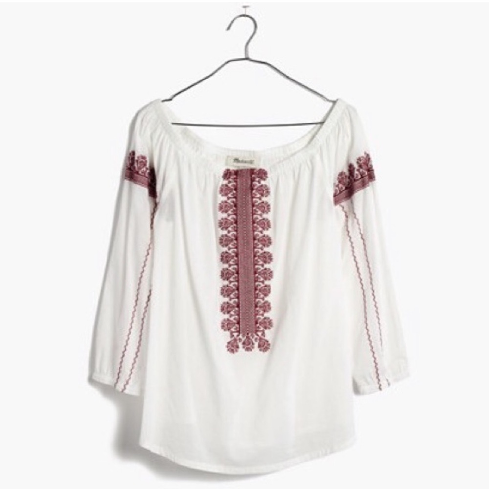 Madewell Embroidered Folktale Off-the-Shoulder Top